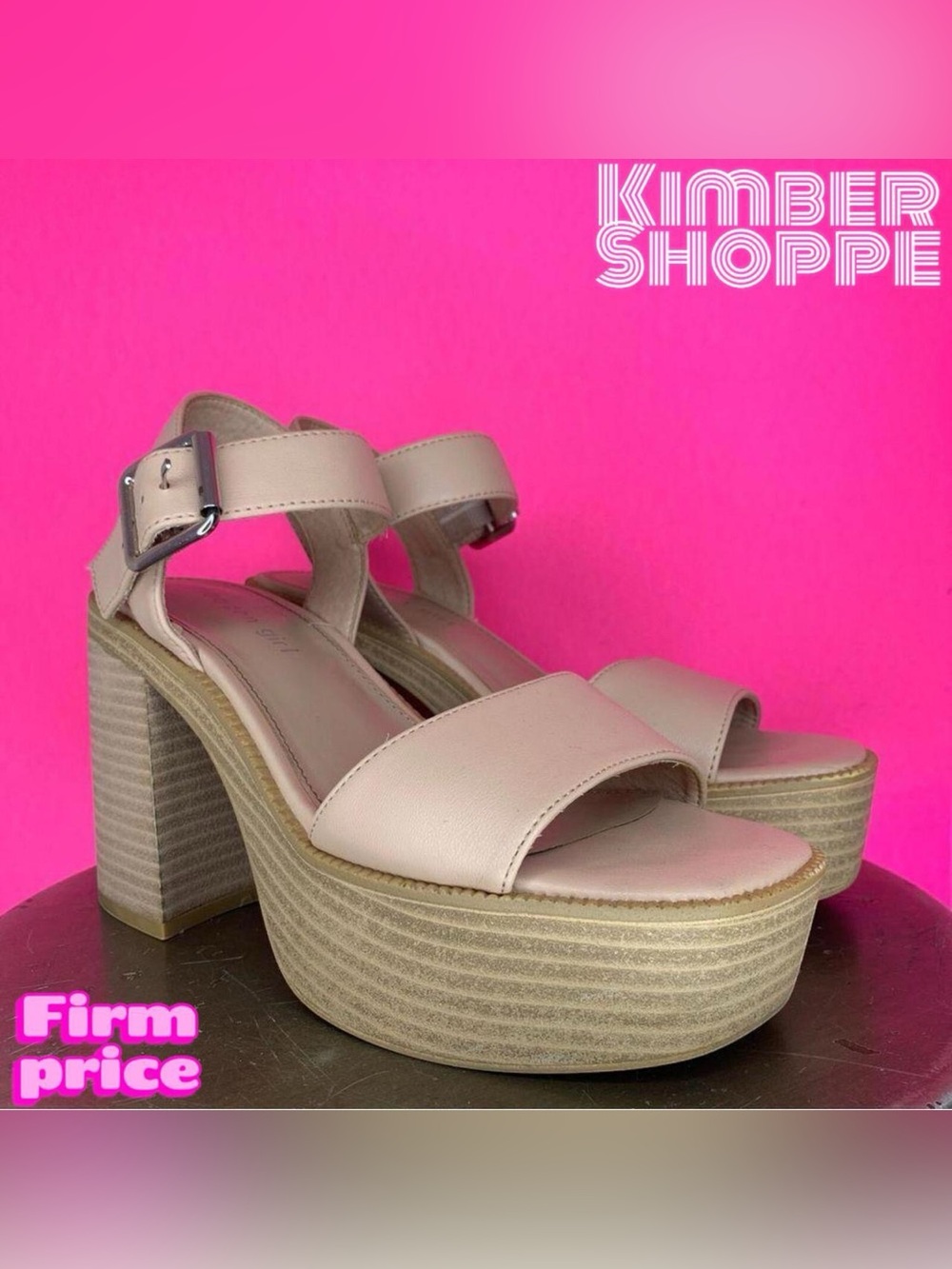 Madden Girl Grand View Blush Pink Faux Leather Platform Sandals US 6.5 UK 4